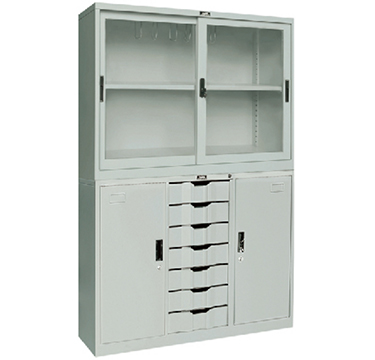 寬玻璃柜與七斗二門柜之組合